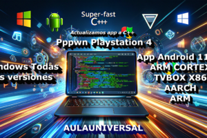 DALL·E 2024-06-08 16.00.25 – A realistic wallpaper representing the launch of a new app update called PPPwn, written in super-fast C++ and available for both Windows and Android.